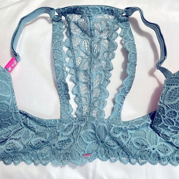 Victoria’s Secret PINK Blue Lace Front-close Push-up Bra 36D w/ tag - Picture 3 of 3